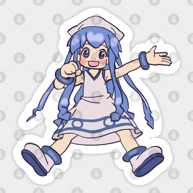 I draw happy blue squid girl / Shinryaku Ika Musume anime Sticker by mudwizard